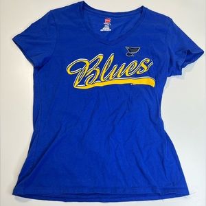 NHL St. Louis Blues Hockey Logo T-Shirt Women’s Size Small Blue and Yellow